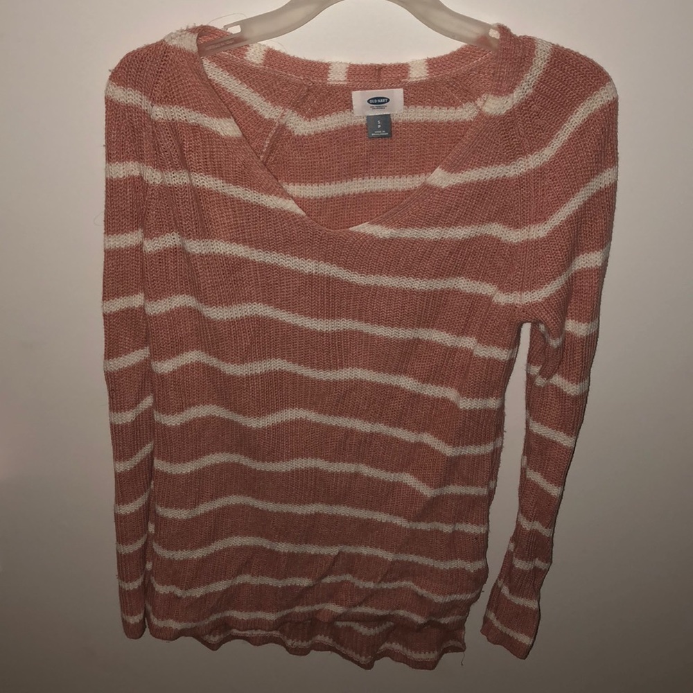a pink and white striped sweater for fall/winter!